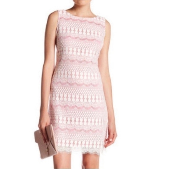 Eliza J Lace Ivory & Pink Lace Overlay Shift Dress Sleeveless NWT Size 2 - Picture 1 of 11